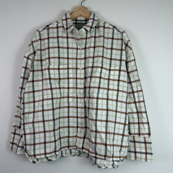 Everlane Boxy Button Front Cotton Flannel Plaid Oversized Long Sleeve Shirt XXS - Picture 2 of 7